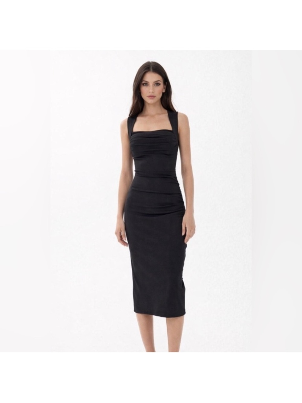Camila Coelho Black Square-Neck Midi Dress